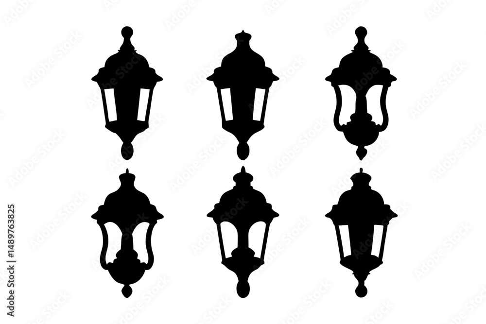 Obraz premium Lantern silhouette collection for camping light and outdoor gear vector illustration