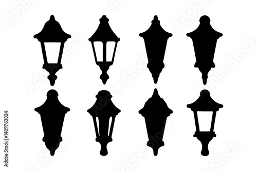 Lantern silhouette collection for camping light and outdoor gear vector illustration