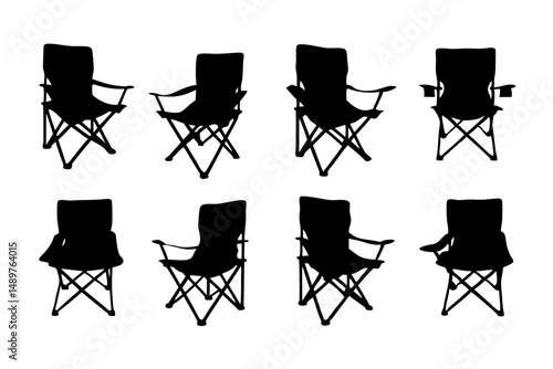 Portable chair silhouette collection for outdoor leisure and camping vector illustration