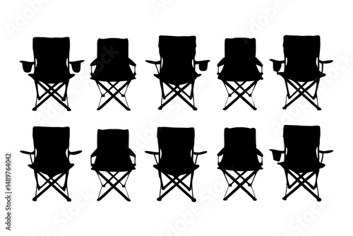 Portable chair silhouette collection for outdoor leisure and camping vector illustration