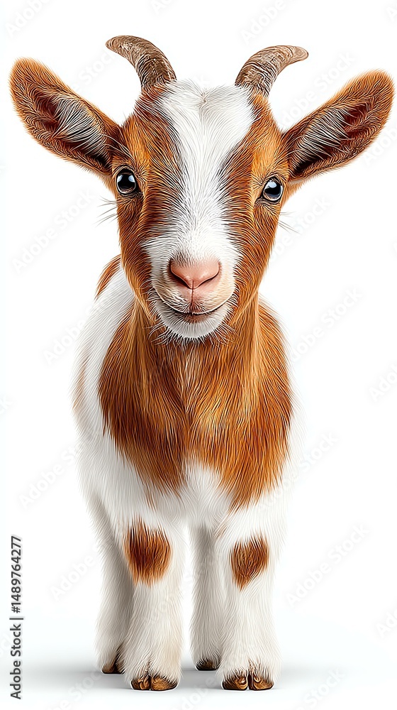 Fototapeta premium Captivating Gaze of A Young Goat: A close-up shot of a charming young goat, presenting a stunning display of natural elegance.