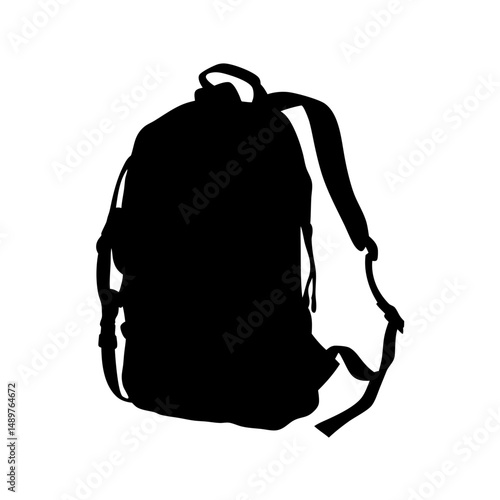 Backpack silhouette for hiking and travel gear vector illustration