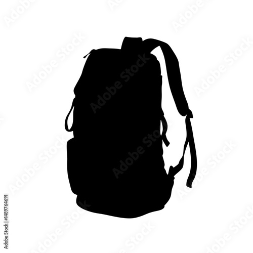 Backpack silhouette for hiking and travel gear vector illustration