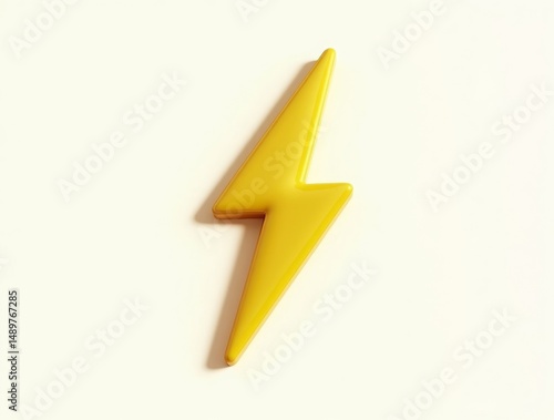 Free Download A 3D yellow lightning bolt icon with a smooth metallic texture, casting a slight shadow on a plain white background - GFXLoad