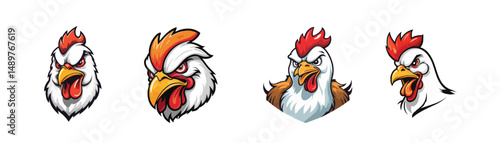 set of head of a rooster mascot
