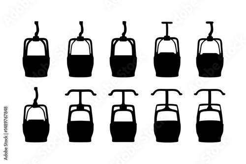 Gondola cable car lift silhouette set vector illustration