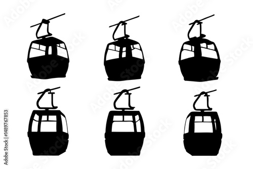 Gondola cable car lift silhouette set vector illustration