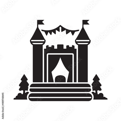 Black and white bouncy castle vector on a white background.