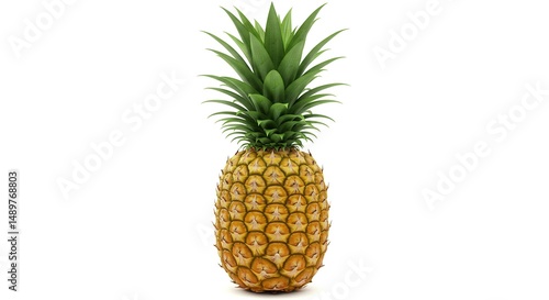 Whole Ripe Pineapple Isolated on White Background