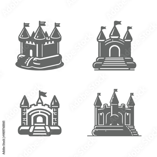 Silhouettes of bouncy castle vector on a white background. Bouncy castle icons