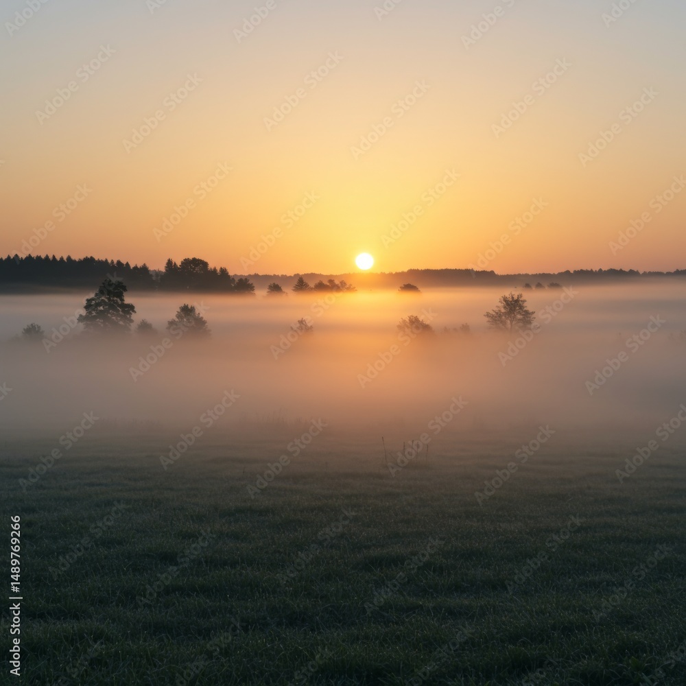 Obraz premium Sunrise over Foggy Field