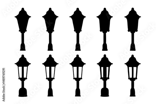 Vintage street lamp classic silhouette set vector illustration