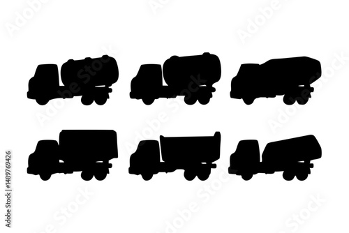 Concrete mixer truck black silhouette set vector illustration
