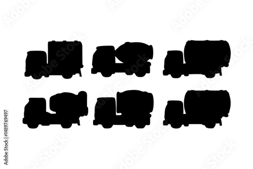 Concrete mixer truck black silhouette set vector illustration