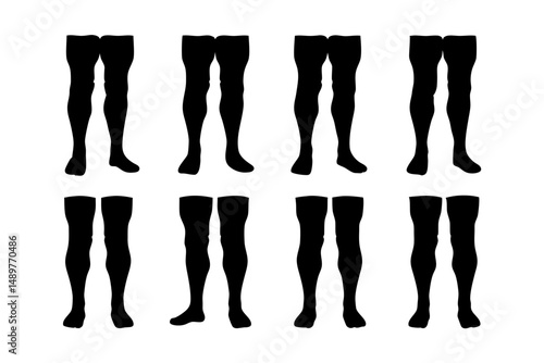 Man legs with high socks silhouette pose set vector illustration