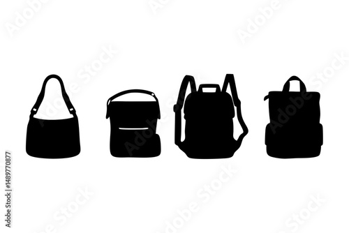 Messenger bag or shoulder bag black silhouette set vector illustration