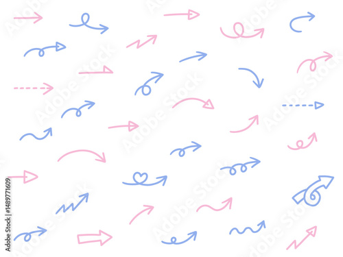 手書きのゆるい矢印アイコンのベクターイラストセット。方向、手描き、シンプル、やじるし