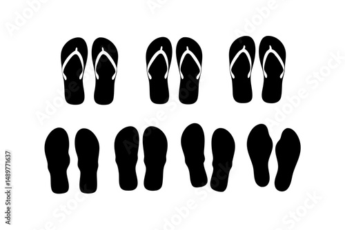 Pair of black flip flops on white background vector illustration