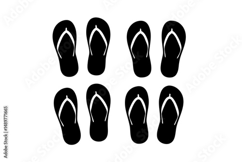 Pair of black flip flops on white background vector illustration