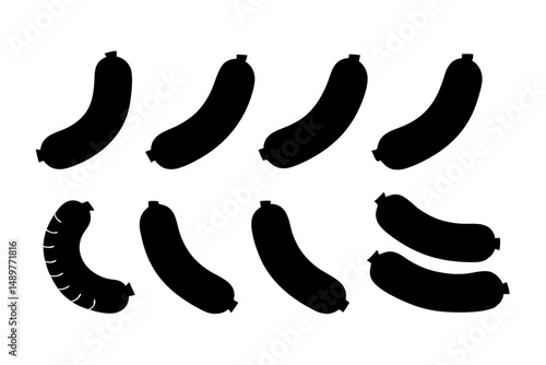 Pair of sausage silhouettes black food icon set vector illustration