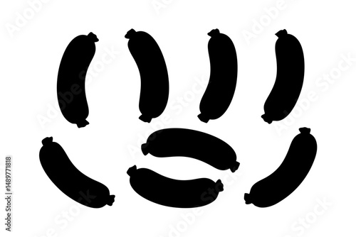 Pair of sausage silhouettes black food icon set vector illustration