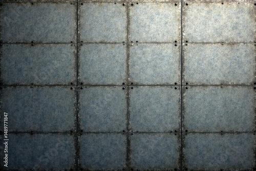 Wallpaper Mural Textured Metal Panel Wall Background Featuring a Grid of Square Plates with Rivets Torontodigital.ca
