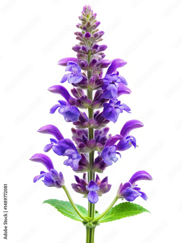 Naklejka premium Macro image of a beautiful blooming purple Salvia flower on white background