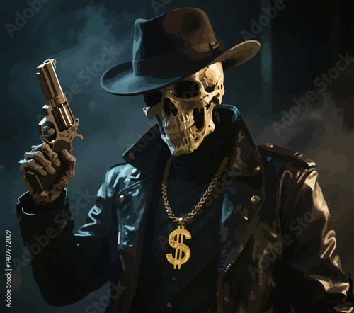 Deadly Outlaw Skeleton with a Gun