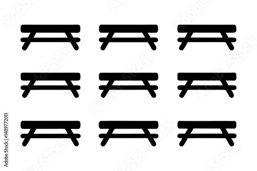 Picnic table with bench black silhouette collection vector illustration