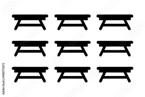 Picnic table with bench black silhouette collection vector illustration