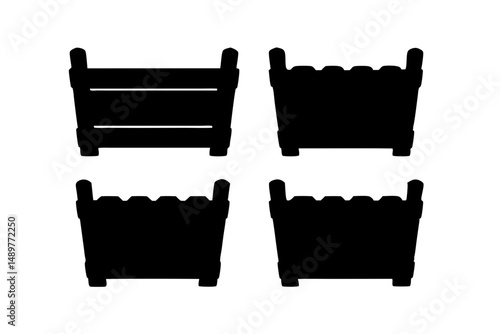 Planter box black silhouette container icon set vector illustration