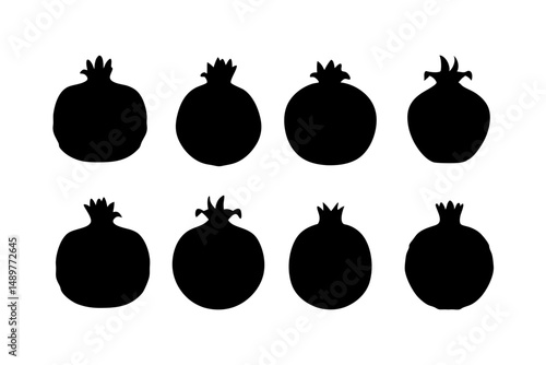 Pomegranate fruit silhouette collection vector illustration