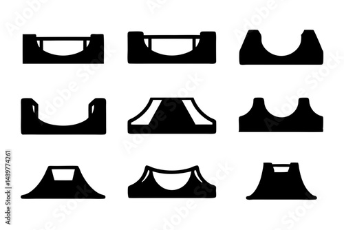 Skate ramp silhouette collection for extreme sports vector illustration