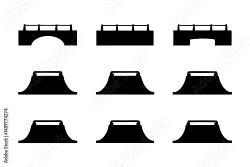 Skate ramp silhouette collection for extreme sports vector illustration
