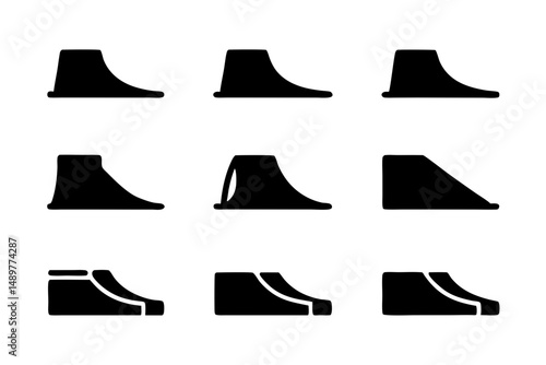 Skate ramp silhouette collection for extreme sports vector illustration