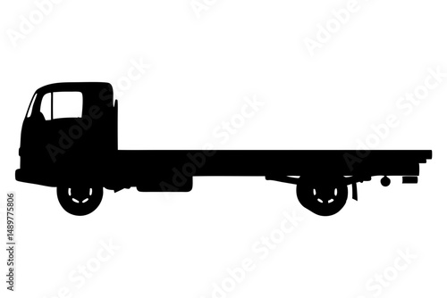 Flatbed truck with two axles silhouette set vector illustration