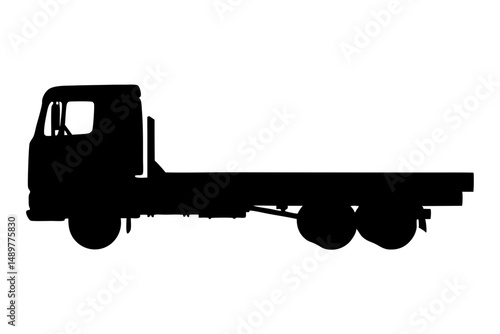 Flatbed truck with two axles silhouette set vector illustration