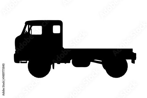Flatbed truck with two axles silhouette set vector illustration