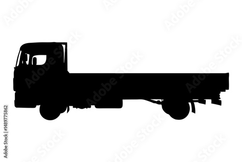 Flatbed truck with two axles silhouette set vector illustration