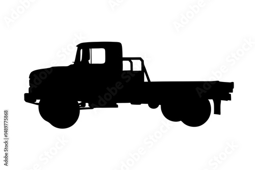 Flatbed truck with two axles silhouette set vector illustration