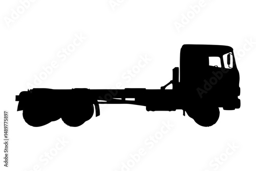 Flatbed truck with two axles silhouette set vector illustration