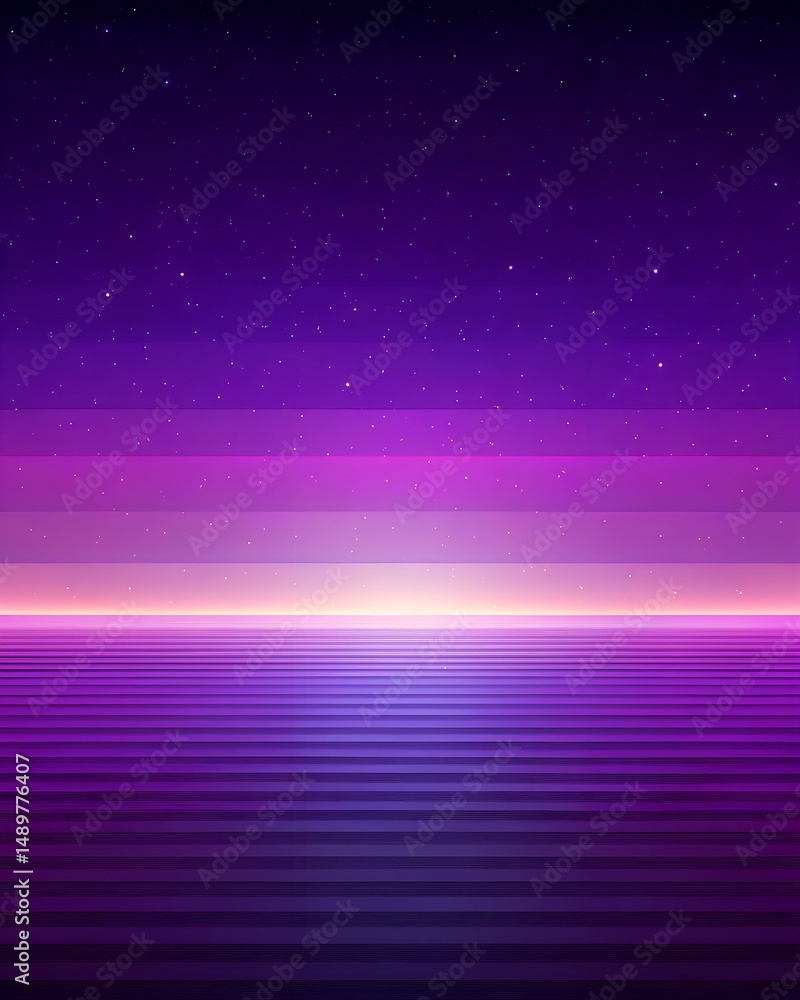 Purple Retro Striped Waves Horizon with Under a Starry Night Sky background Purple Retro Striped Waves Horizon with Under a Starry Night Sky background