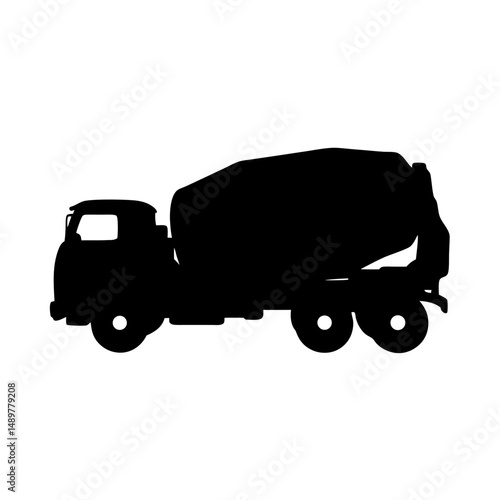 Concrete Mixer Truck Isolated on White Silhouette Vector Illustration
