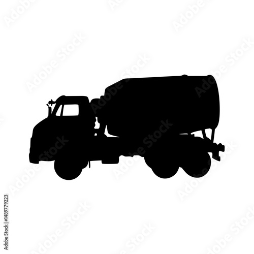 Concrete Mixer Truck Isolated on White Silhouette Vector Illustration