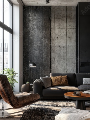 A modern interior living room with minimalist furniture and style