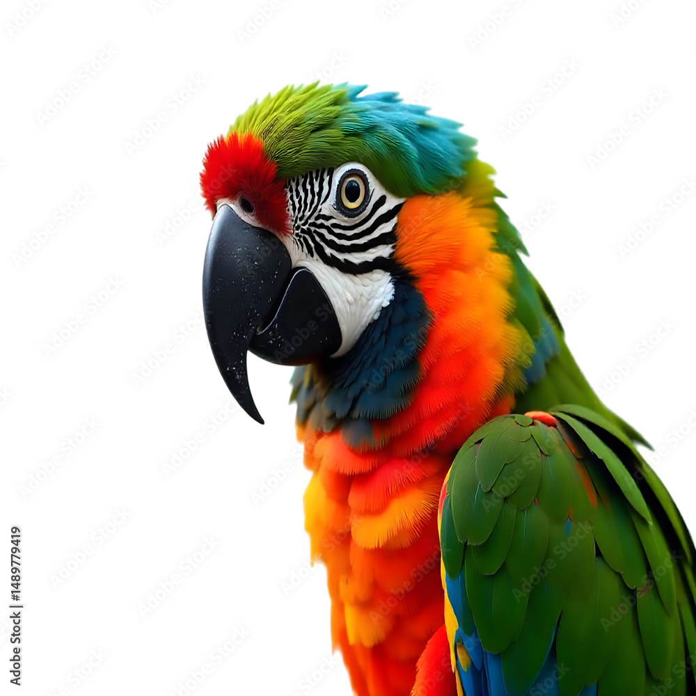 Vivid Macaw Parrot Portrait Isolated with Transparent Background, Colorful Feathers Vivid Macaw Parrot Portrait Isolated with Transparent Background, Colorful Feathers