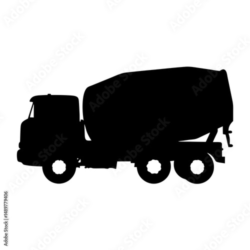 Concrete Mixer Truck Isolated on White Silhouette Vector Illustration