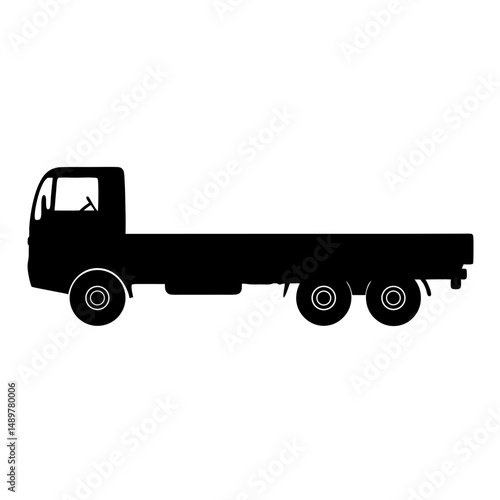 Flatbed truck with two axles black silhouette vector illustration