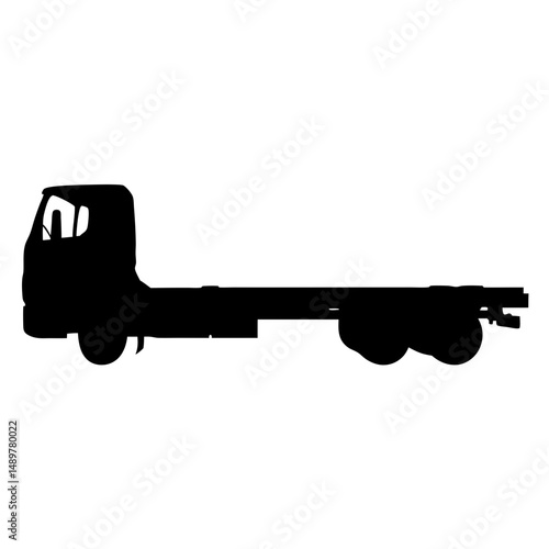 Flatbed truck with two axles black silhouette vector illustration