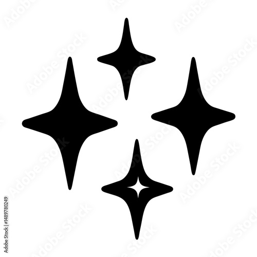 Sparkle four pointed star shape silhouettes vector illustration